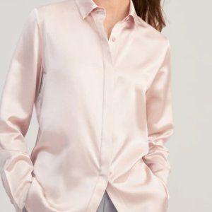 EUC LILYSILK Basic Concealed Placket women Silk Shirt Pale Pink XS